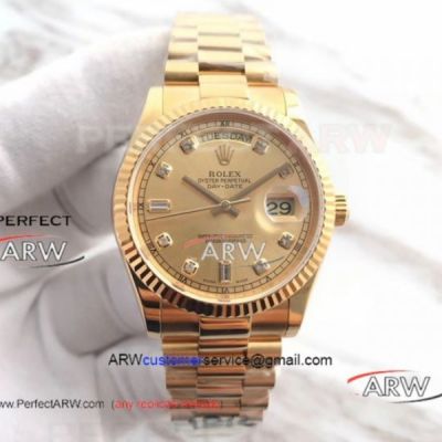 Replica Rolex Day-Date 36mm President Watch - Yellow Gold President Band Gold Dial